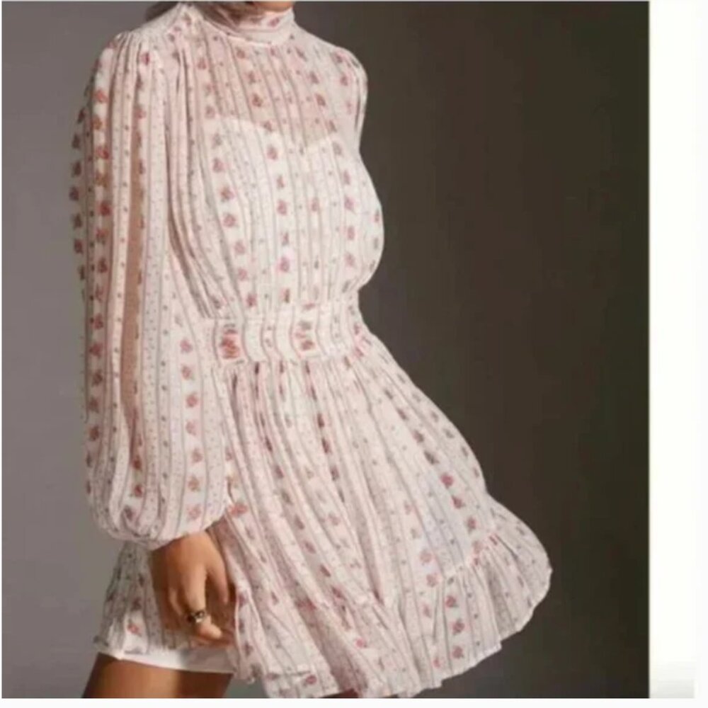 ⭐️ Let Me Be Mock Neck Sheer Floral Boho Peasant Hipster Hippie Art Mini Dress